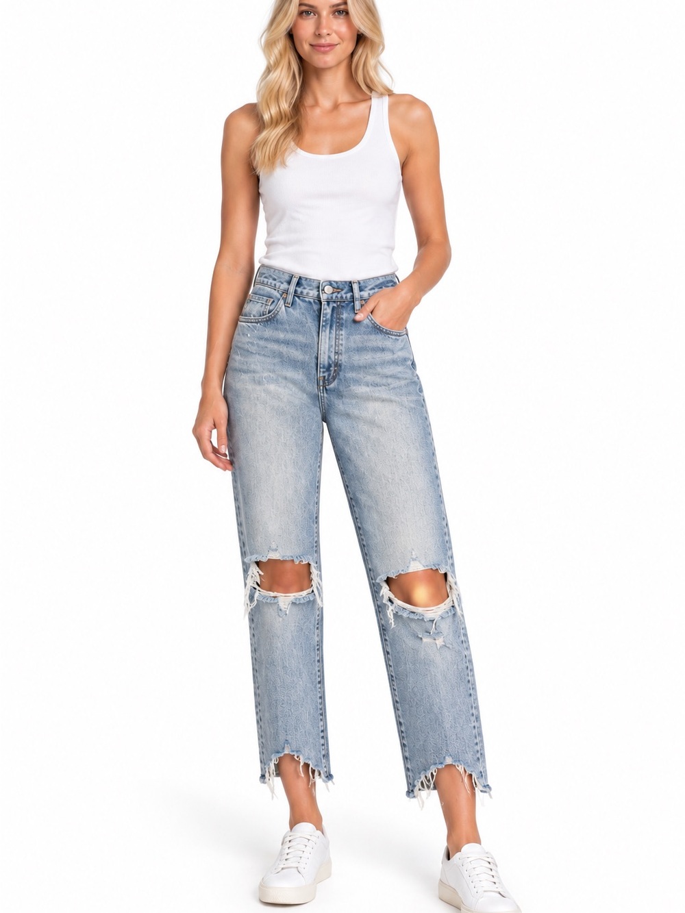 Jonathan Simkhai Standard River High Rise Straight Leg Jeans Distressed size 28
